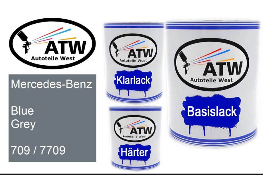 Mercedes-Benz, Blue Grey, 709 / 7709: 1L Lackdose + 1L Klarlack + 500ml Härter - Set, von ATW Autoteile West.